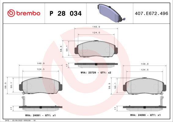 A.B.S. P 28 034 BREMBO Bremsbelagsatz, Scheibenbremse